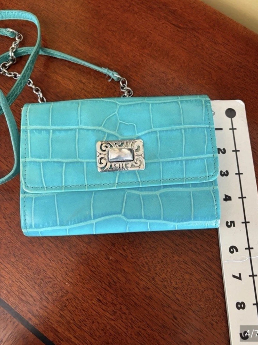 Brighton Turquoise Croc-Embossed Crossbody with Silver-Tone Turn Lock - Picture 6 of 8